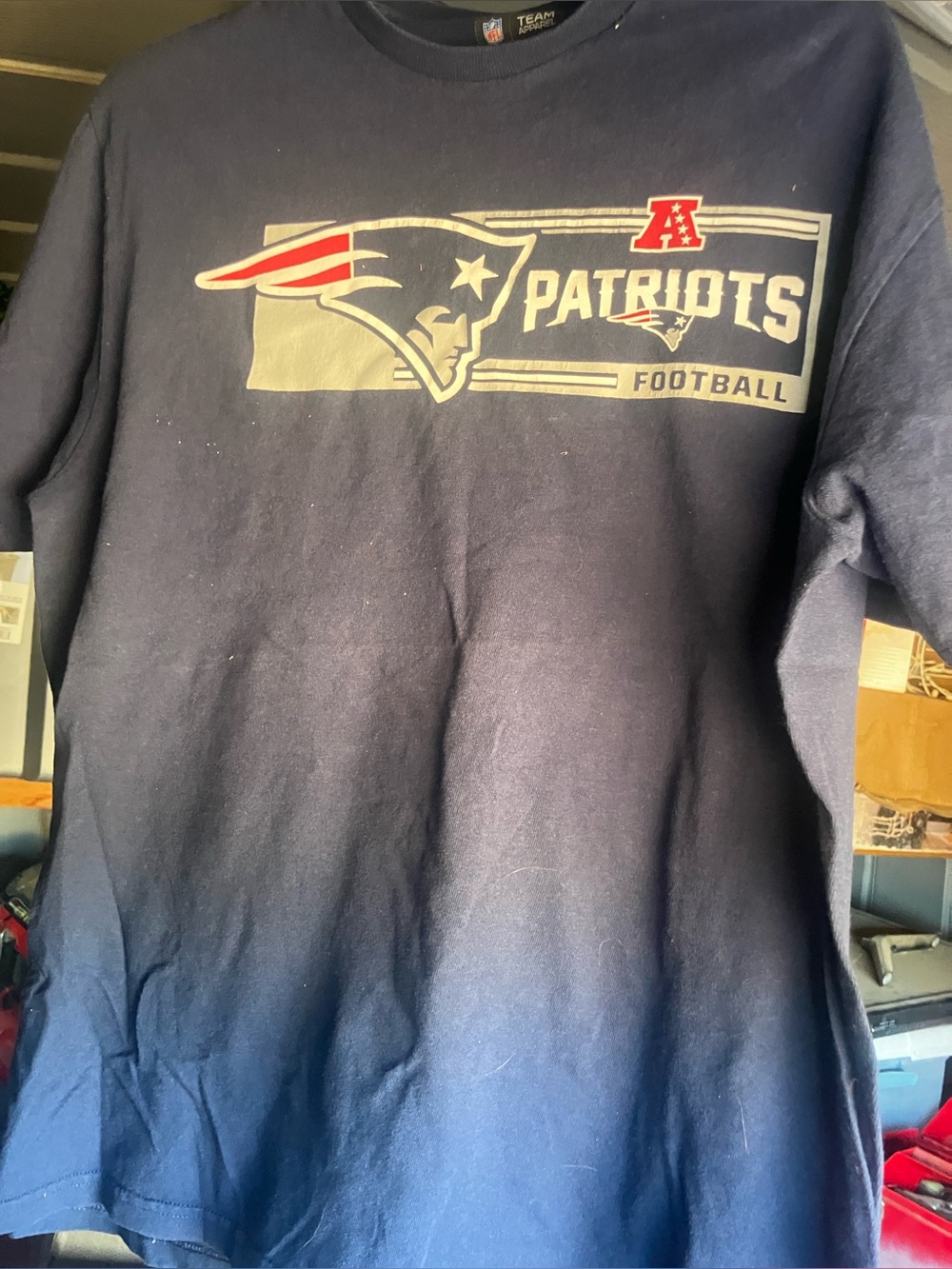 Team Apparel Navy Blue Patriots Football Sweatshirt with Red & White Logo